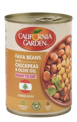 California Garden Low Fat Lebanese Recipe Fava Beans With Chickpeas & Garlic - Gluten Free, Artificial Flavors Free, High Fib
