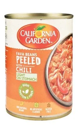 California Garden Low Fat Peeled Fava Beans With Chili - Gluten Free, Artificial Flavors Free, High Fiber - 450 Gr