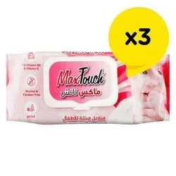 Max Touch Baby Wet Wipes - Alcohol Free, Paraben Free - 3 X 80 Tissues