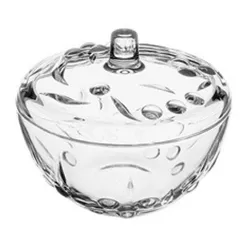 Pasabahce Pearl Glass Sugar Bowl With Lid- 14 Cm - Clear