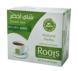 Roots Natural Green Tea Bags With Mint - 50 Per Pack