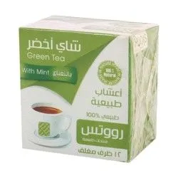 Roots Natural Green Tea Bags With Mint - 12 Per Pack