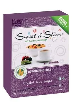 Sweet & Slim No Calorie Sweetener (50 Sachets) - Aspartame Free - 70 Gr