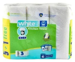 White Kitchen Towel Rolls 3Ply (5+1 Free) - 6 Per Pack