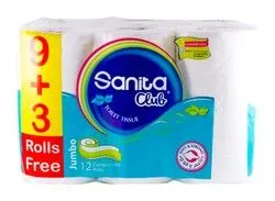 Sanita Club Compressed Jumbo Toilet Paper Rolls (9+3) - 12 Per Pack