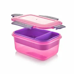 M-Design Lunch Box With Tay Pink/Purplr Clips - 1.1L