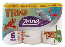 Zeina Trio Toilet Paper Rolls 3Ply (5+1 Free) - 6 Per Pack