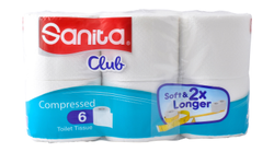 Sanita Club Compressed Toilet Tissue Rolls 2Ply - 6 Per Pack