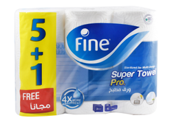 Fine Super Towel Sterilized Kitchen Towel Rolls 3Ply (5+1 Free) - 6 Per Pack
