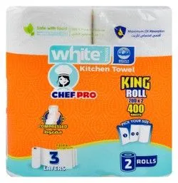 White Tissues Kitchen Towel Rolls 3Ply - 2 X 200 Tissues