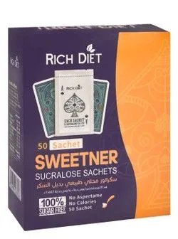 Rich Diet Sucralose Sweetener Sachets - Aspartame Free, Preservatives Free, Sugar Free - 50 Per Pack