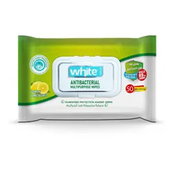 White Wipes Antibacterial Lemon - 50 Pieces
