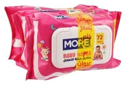 More Baby Wipes (60+12 Extra) - Alcohol Free, Paraben Free - 3 X 72 Tissues