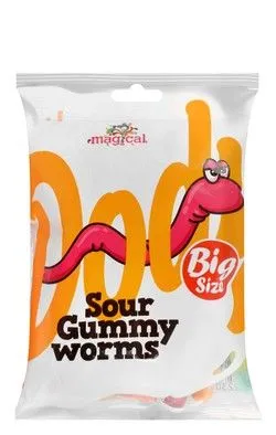 Magical Sour Worms Gummy Candies - Lard Free - 80 Gr