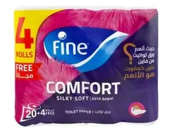 Fine Comfort Silky Soft Toilet Paper Rolls 2Ply (20+4 Free) - 24 X 120 Tissues